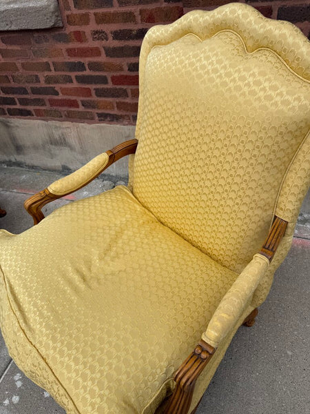 Pair Baker Louis XV Bergere Chairs 39T 36D 36W Fabric Worn