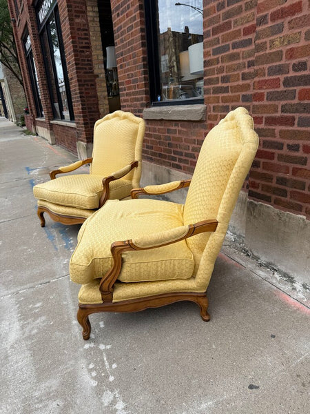 Pair Baker Louis XV Bergere Chairs 39T 36D 36W Fabric Worn