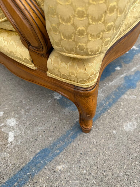 Pair Baker Louis XV Bergere Chairs 39T 36D 36W Fabric Worn