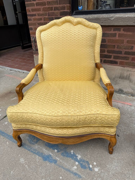 Pair Baker Louis XV Bergere Chairs 39T 36D 36W Fabric Worn