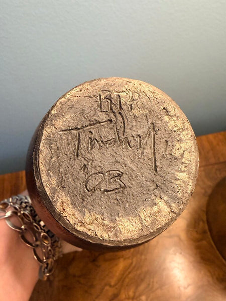 Vintage signed Raku pottery 8.5 inch vase