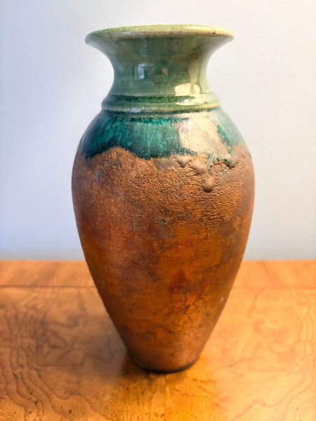Vintage signed Raku pottery 8.5 inch vase