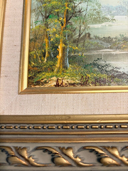 Vintage scenic oil painting in ornate gold leaf frame by Chappell 12.5x10.5