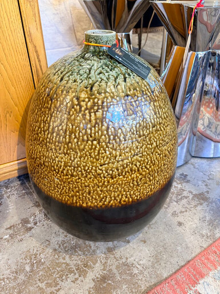 Vintage Owen Hughes pottery split drip glaze floor vase 20.5t x14w For pick up only-heavy