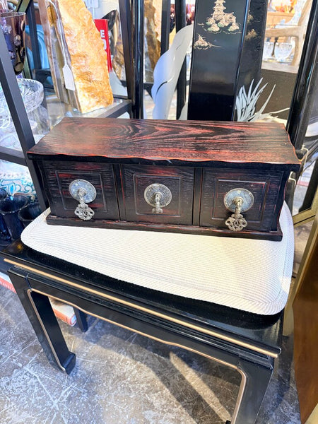 Asian 3 drawer document or apothecary tabletop cabinet 15.5x6x5.5