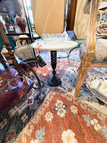 Hollywood Regency marble top drink table with fancy brass base-painted black-for pick up only 18.5t x15
