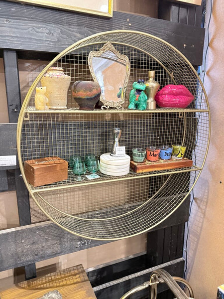 Gold mesh round wall shelf
