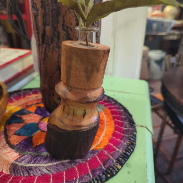 LSBJ - Artistic Turned Wood Bud Vase 2.5"DIAx6.25"H