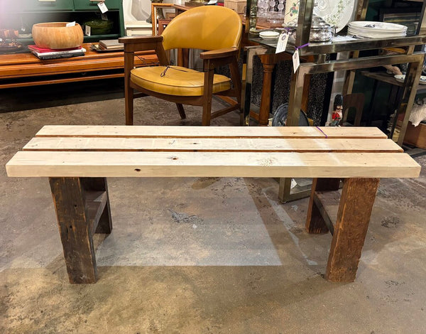 VINTAGE WOODEN BENCH WITH SLATTED TOP | 48"W x 18.25"H x 12"D
