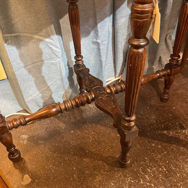 Antique Early 20th Century Wood Parlor Table w/ Turned Legs and Scalloped Detail- 30" Wide, 18" Deep 29.5" tall-- IN STORE PICK UP ONLY