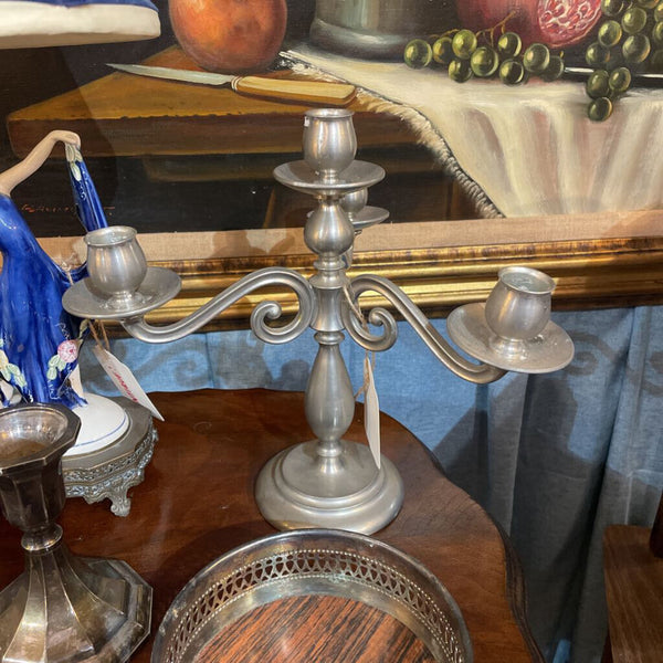 Vintage Swiss Pewter 3 Arm Candelabra