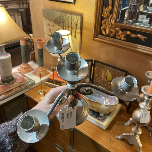 Vintage Swiss Pewter 3 Arm Candelabra