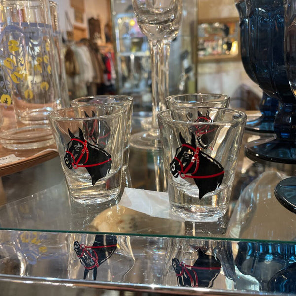 Set of 4 Mid Century Horse/ Kentucky Derby Shot Glasses