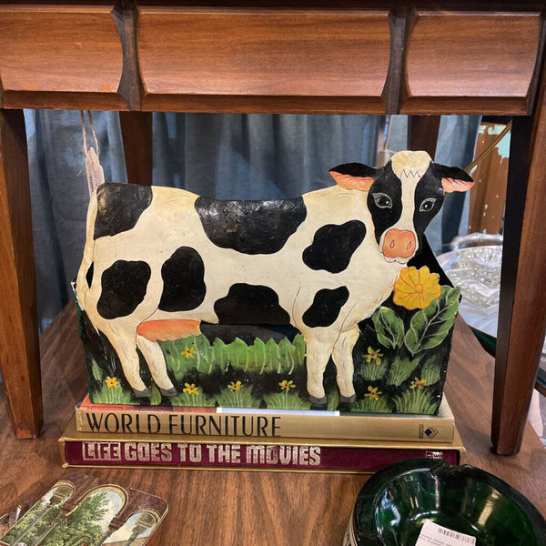 Vintage Metal Cow Planter Box-- 12"x6"