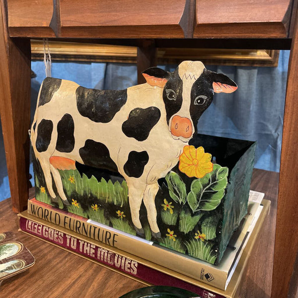 Vintage Metal Cow Planter Box-- 12"x6"