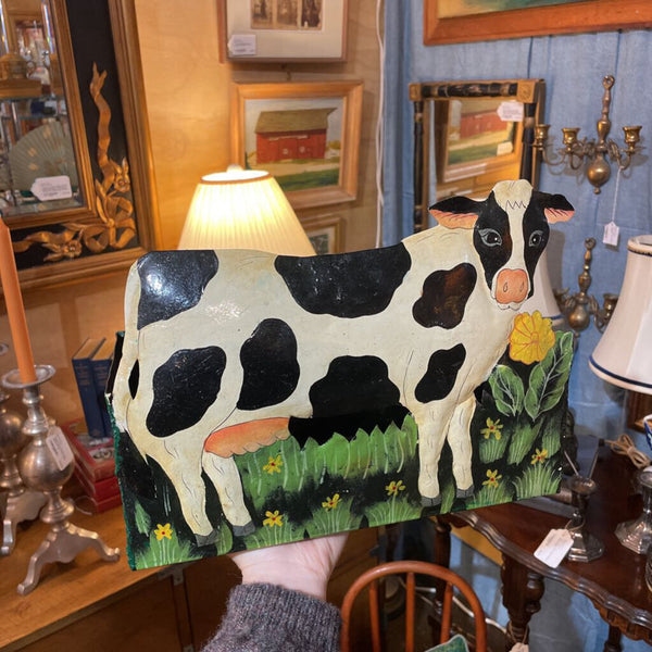 Vintage Metal Cow Planter Box-- 12"x6"