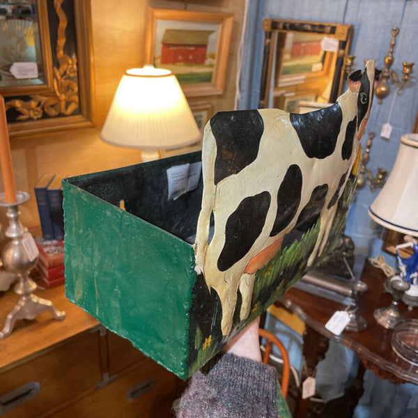Vintage Metal Cow Planter Box-- 12"x6"