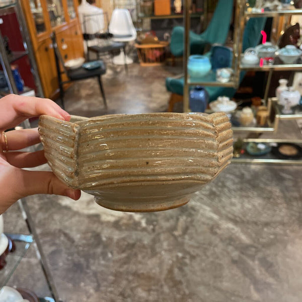 Gray/Beige Bowl w/ Textured-Striped Sides
