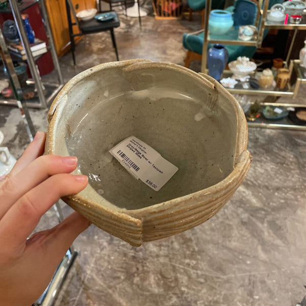 Gray/Beige Bowl w/ Textured-Striped Sides