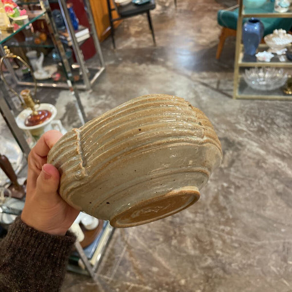 Gray/Beige Bowl w/ Textured-Striped Sides
