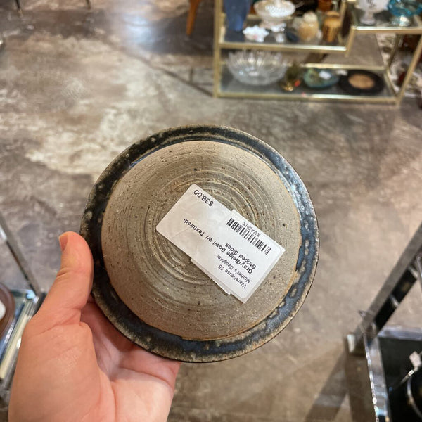 Gray/Beige Bowl w/ Textured-Striped Sides