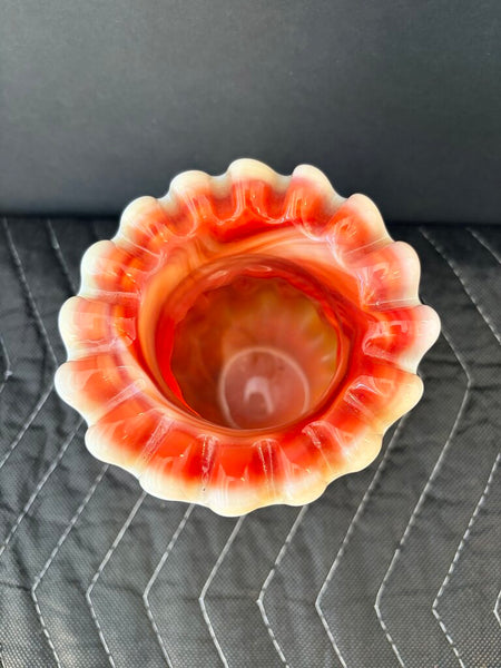 Kanawha ruffled top slag glass vase 5inch