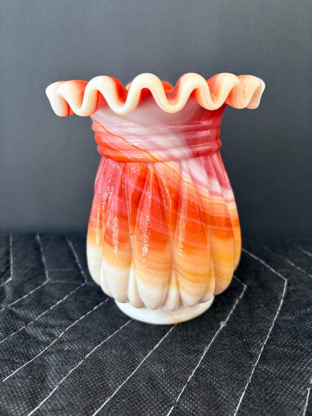 Kanawha ruffled top slag glass vase 5inch