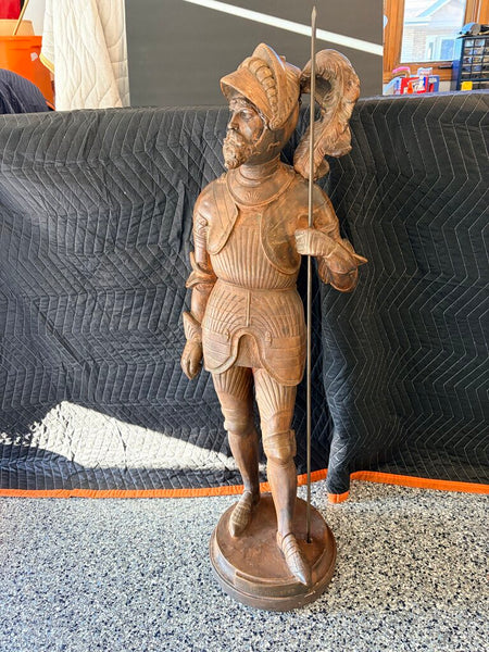 Bois Gilbert fine quality antique Terra cotta 42inch tall knight statue-wonderful detail-heavy For pick up only
