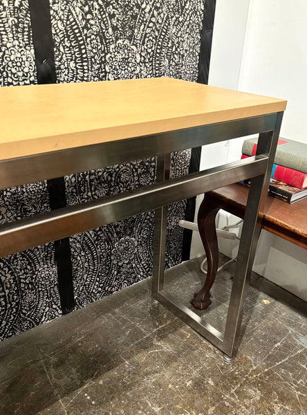 MID CENTURY MODERN CONSOLE TABLE CHROME & WOOD VENEER | 56"W x 30"H x 151/8"D