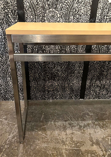 MID CENTURY MODERN CONSOLE TABLE CHROME & WOOD VENEER | 56"W x 30"H x 151/8"D