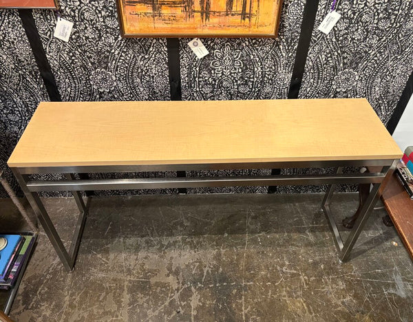 MID CENTURY MODERN CONSOLE TABLE CHROME & WOOD VENEER | 56"W x 30"H x 151/8"D