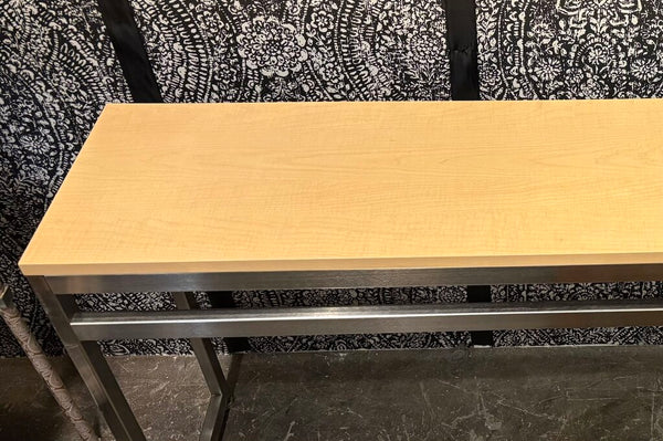 MID CENTURY MODERN CONSOLE TABLE CHROME & WOOD VENEER | 56"W x 30"H x 151/8"D