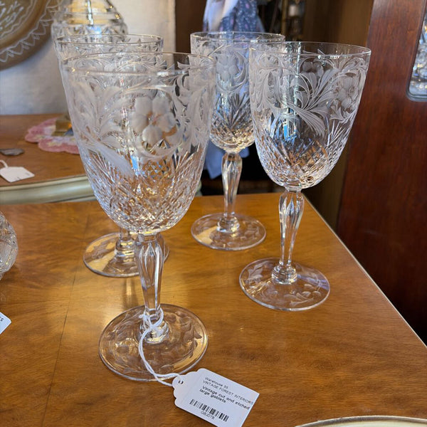 Vintage cut and etched pair of goblets