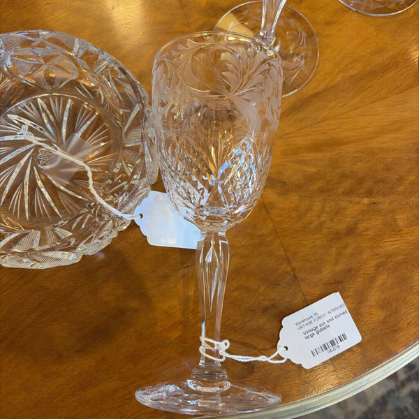 Vintage cut and etched set of 4 large goblets