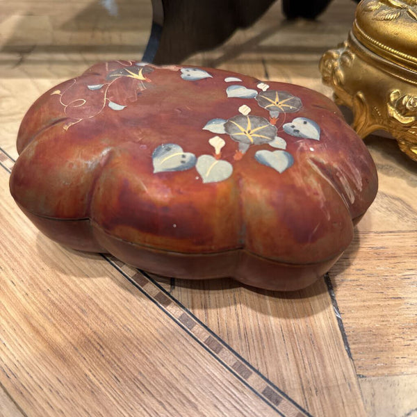 Maruni Metal Lacquerware Lidded Trinket Box made in Occupied Japan