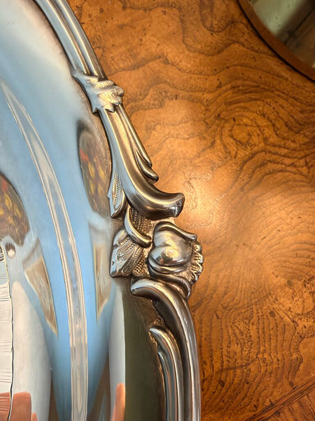 Footed vintage floral silverplate tray 14.5 inch approx