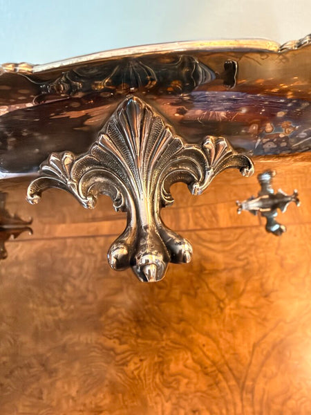 Footed vintage floral silverplate tray 14.5 inch approx