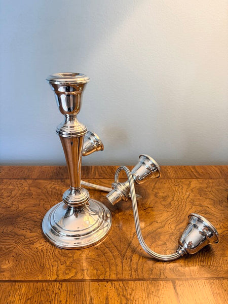 Vintage Gorham silverplate triple candlabra-convertible to single approx 12.5x12.5