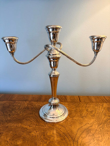 Vintage Gorham silverplate triple candlabra-convertible to single approx 12.5x12.5