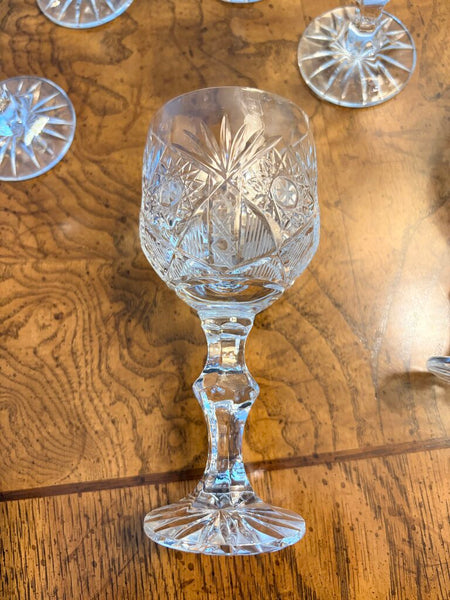 Set of 6 Bohemian leaded cut glass crystal port glasses