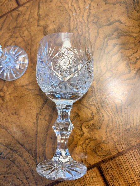 Set of 6 Bohemian leaded cut glass crystal port glasses