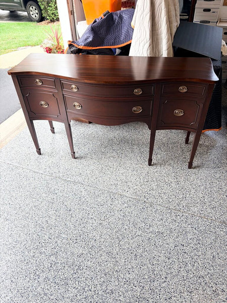 Vintage Federal/Hepplewhite mahogany sideboard with serpentine front and spade feet approx 66x22x37.5 For pick up only