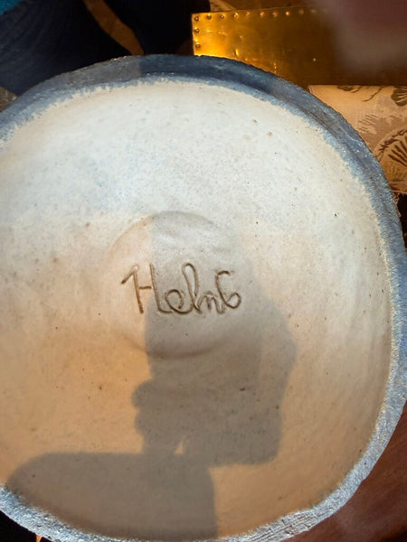 Light blue signed pottery compote 10T9D