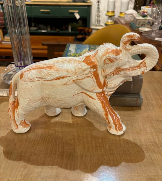 MID CENTURY MARBLE GLAZED CERAMIC ELEPHANT