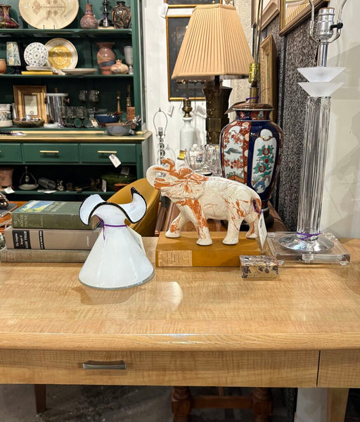 MID CENTURY MARBLE GLAZED CERAMIC ELEPHANT