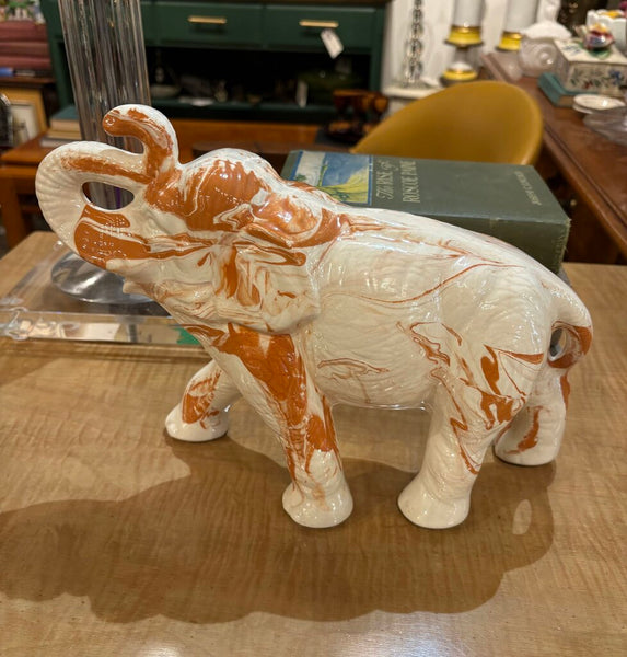 MID CENTURY MARBLE GLAZED CERAMIC ELEPHANT