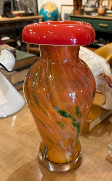 ORANGE CRUSH HAND BLOWN ART GLASS VASE