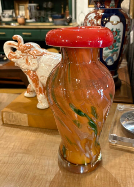 ORANGE CRUSH HAND BLOWN ART GLASS VASE