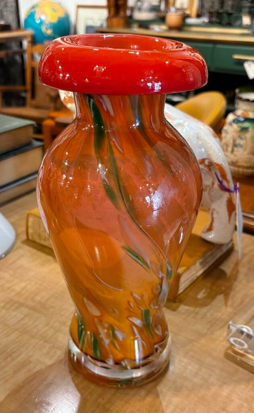ORANGE CRUSH HAND BLOWN ART GLASS VASE