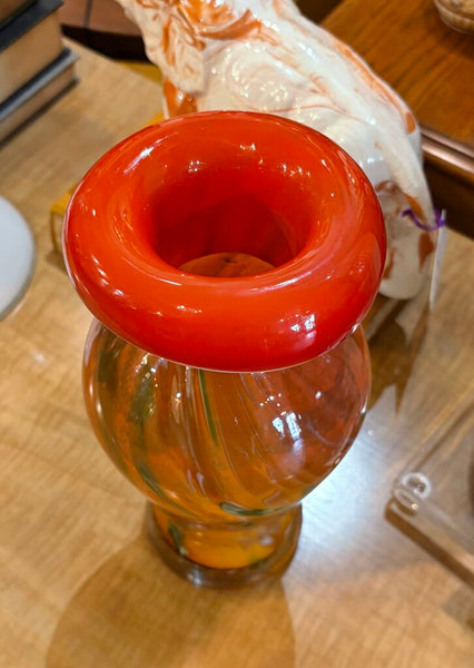 ORANGE CRUSH HAND BLOWN ART GLASS VASE